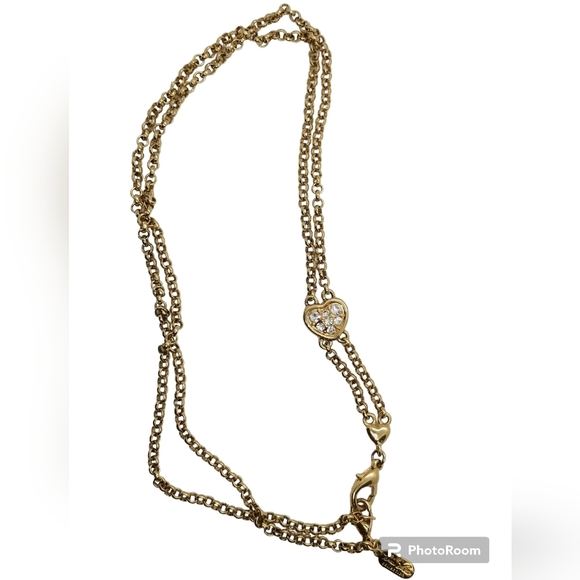 VANNA WHITE VINTAGE GOLDTONE DOUBLE CHAIN NECKLACE WITH RHINESTONE HEART DETAIL - Picture 3 of 6